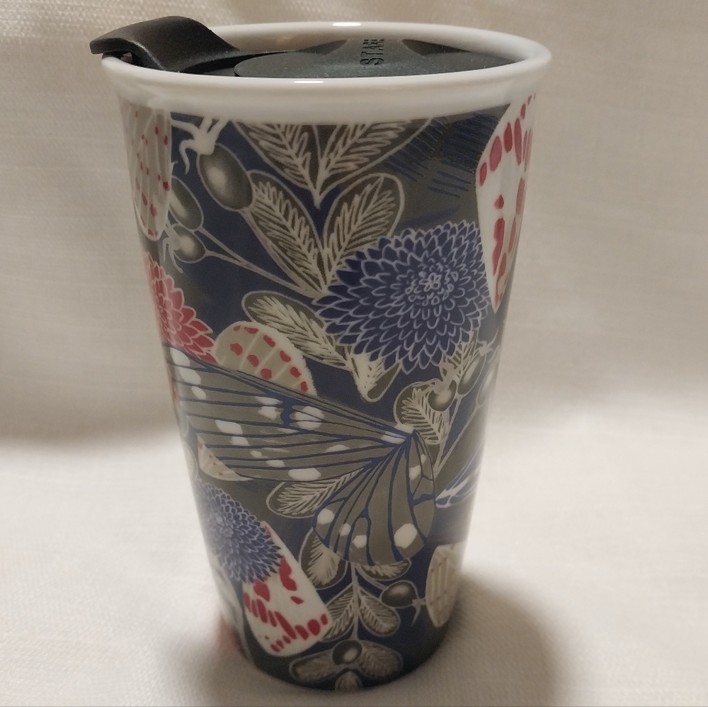 Starbucks 2019 Butterfly Fall Flora Tall Floral Ceramic Travel Mug with Lid